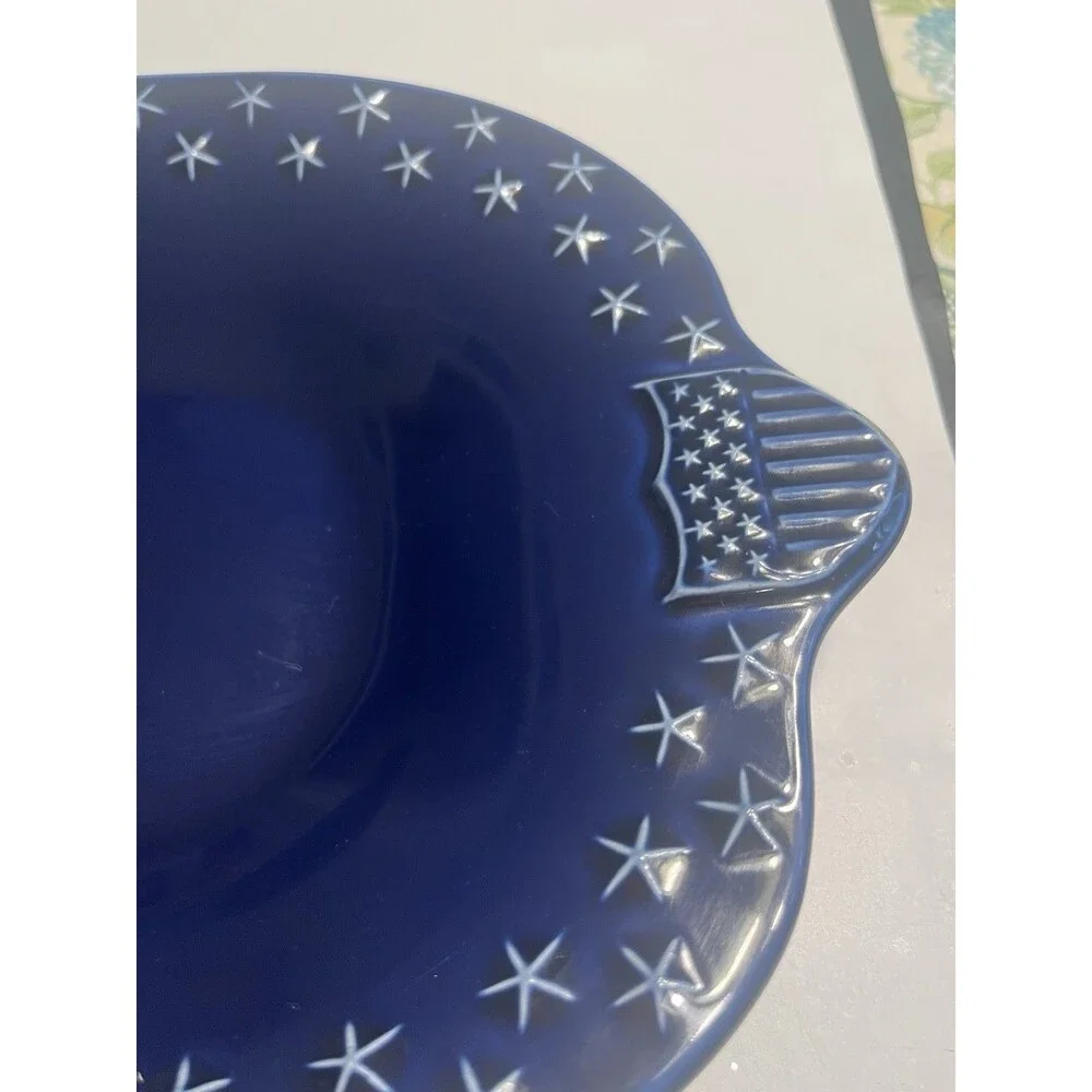 Longaberger Pottery Proudly American Cobalt Blue Stars Platter / Serving Tray